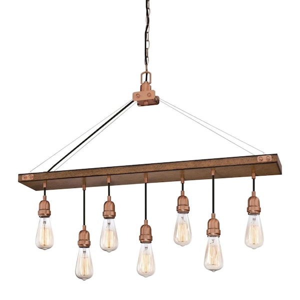 Westinghouse Chandelier 60W 7Lght Elway Barnwood Beam Washed Copper Accents 6351400 - main